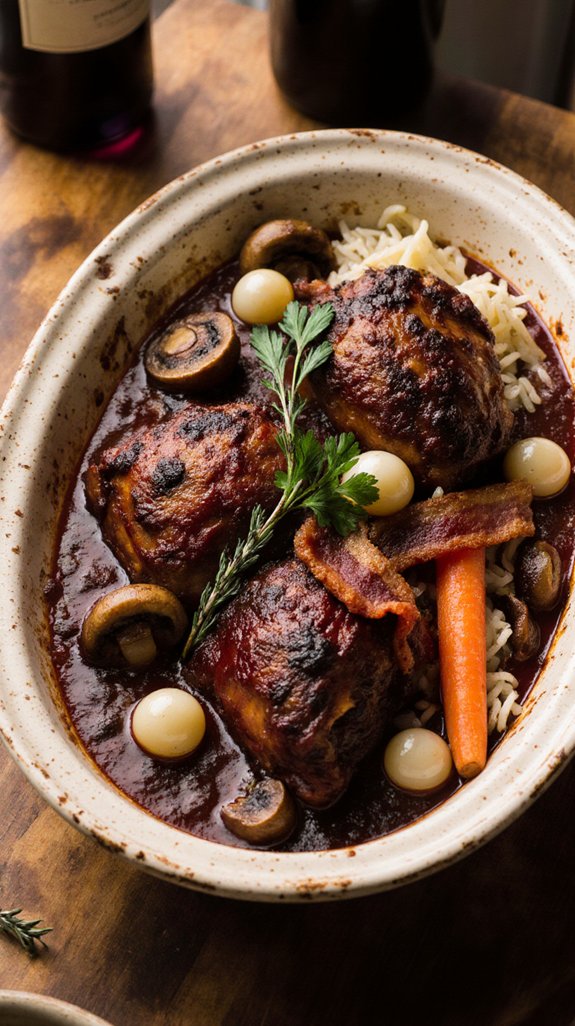 bacon chicken wine simmer