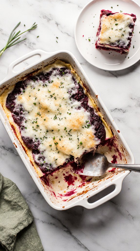 beet lasagna with b chamel