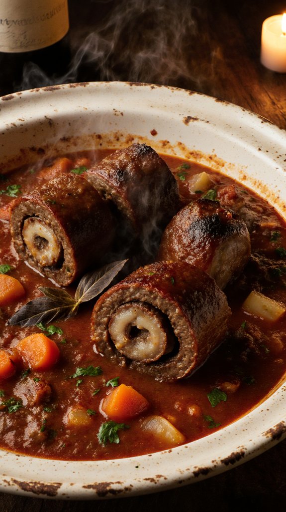 braciole with spaghetti garlic bread