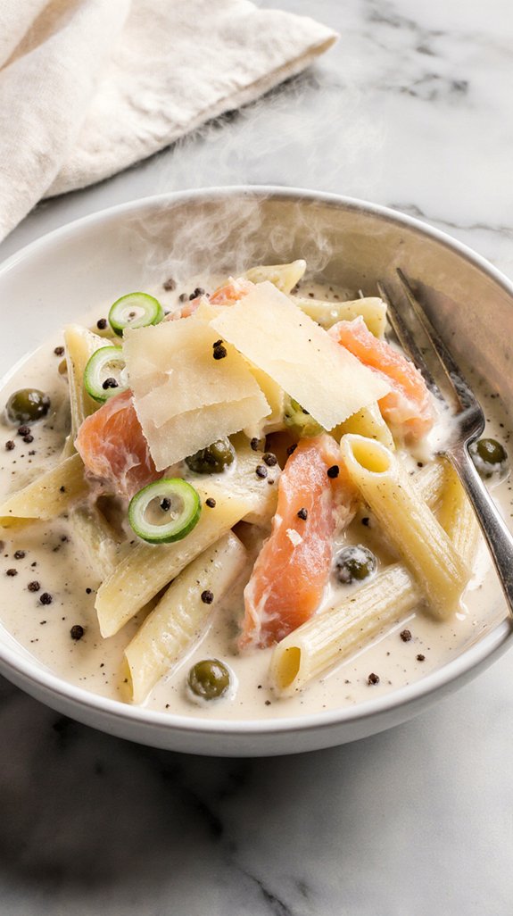 creamy garlic salmon pasta