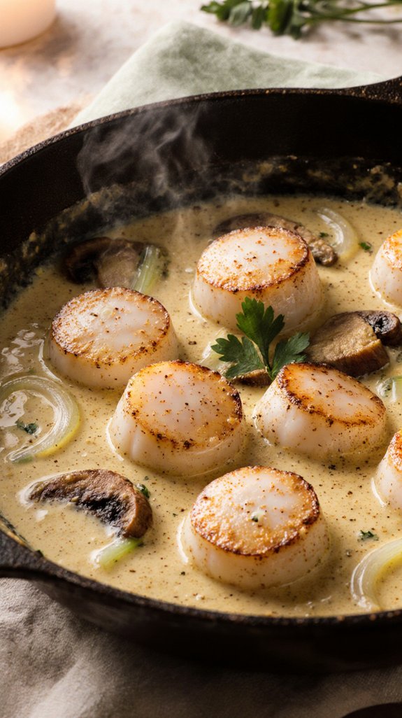 creamy scallops with mushrooms