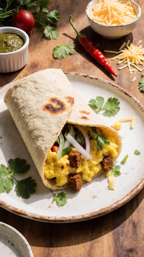delicious spicy breakfast burrito