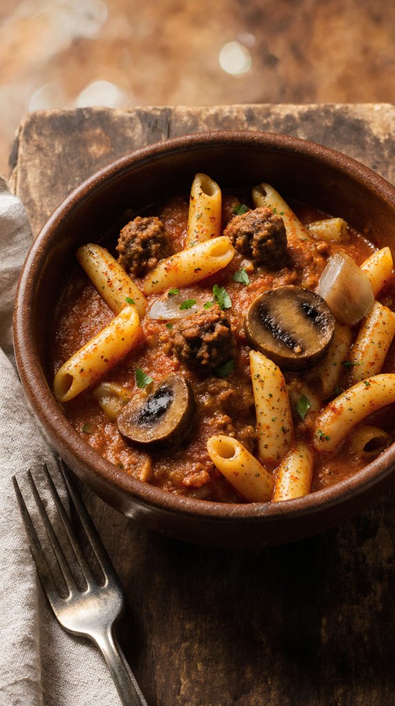 goulash with salad and bread