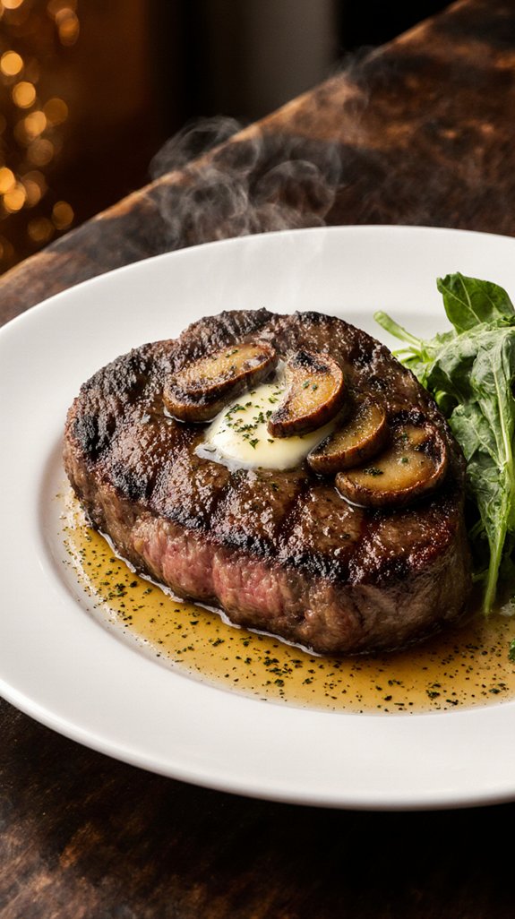 grilled ribeye with mushrooms