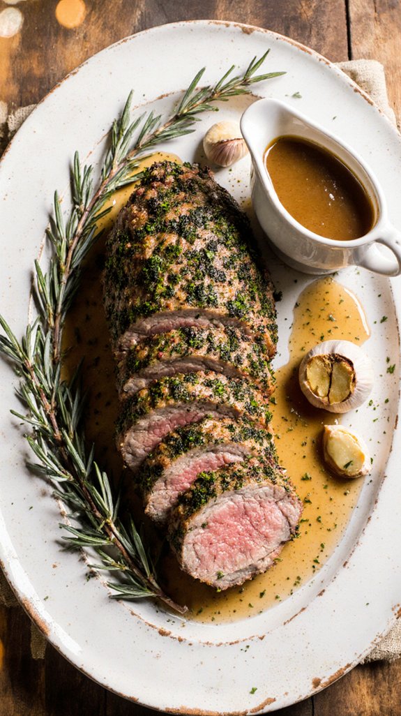 herb crusted lamb with garlic sauce