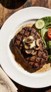 ribeye steak with mushrooms