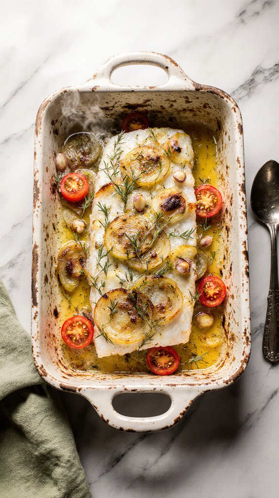 saffron infused halibut gratin