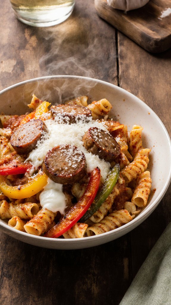 saut sausage and bell peppers