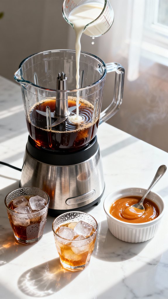 add milk and caramel