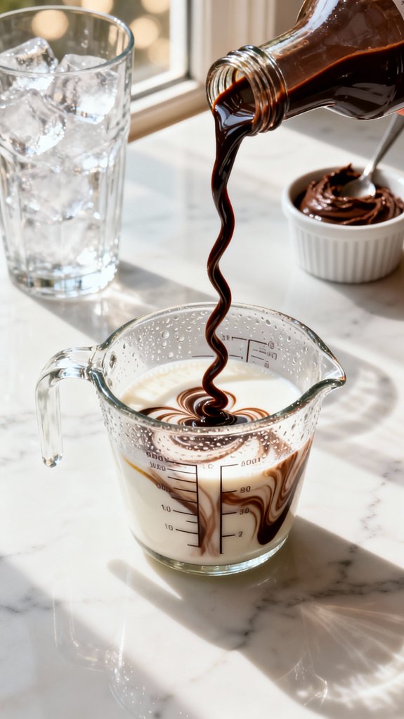 chocolate syrup in milk