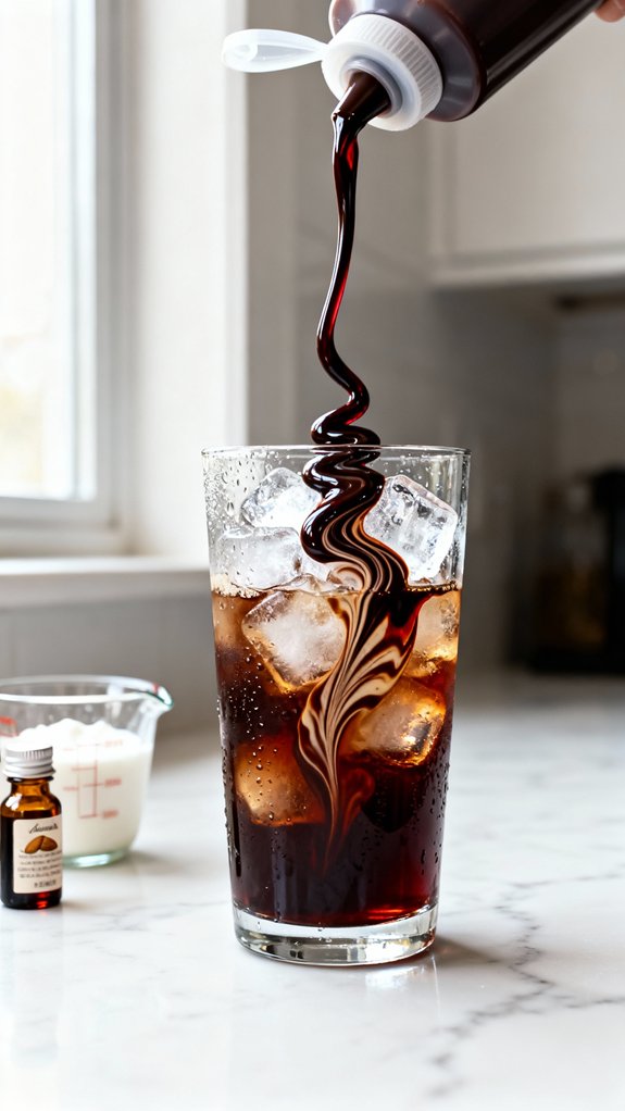 chocolate syrup transforms coffee