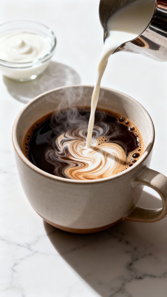 combine coffee and frothy milk