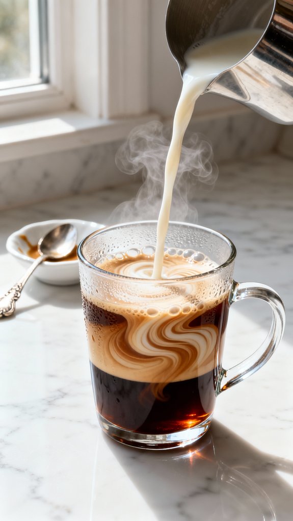 combine espresso and milk