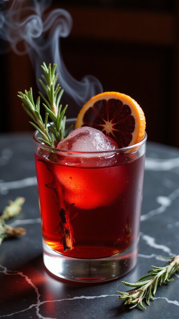 crimson cocktail with rosemary