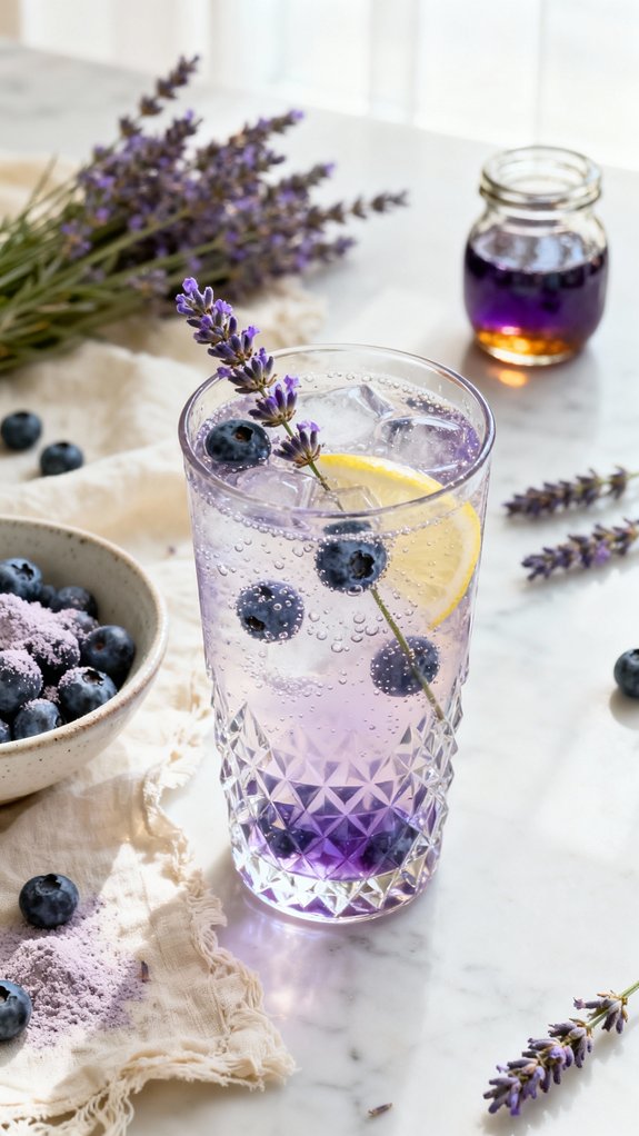 floral blueberry lemonade mocktail