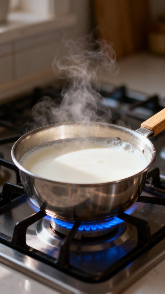 heat milk until steaming