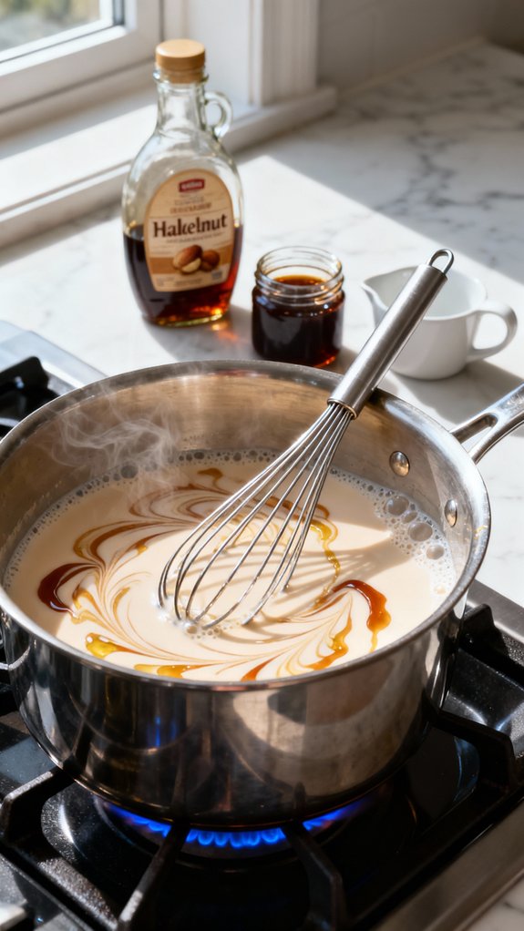 heat milk with syrups