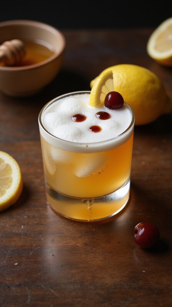 honey infused whiskey sour cocktail