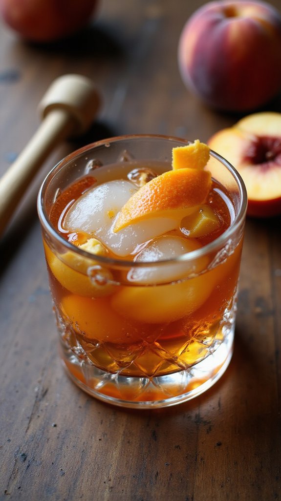 muddled peach whiskey cocktail