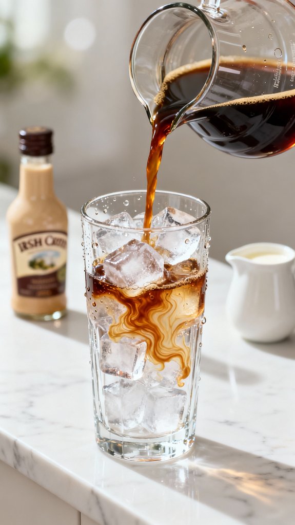 pour chilled coffee slowly