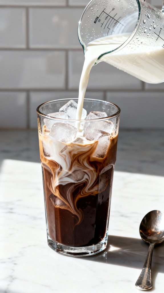 pour cold milk carefully