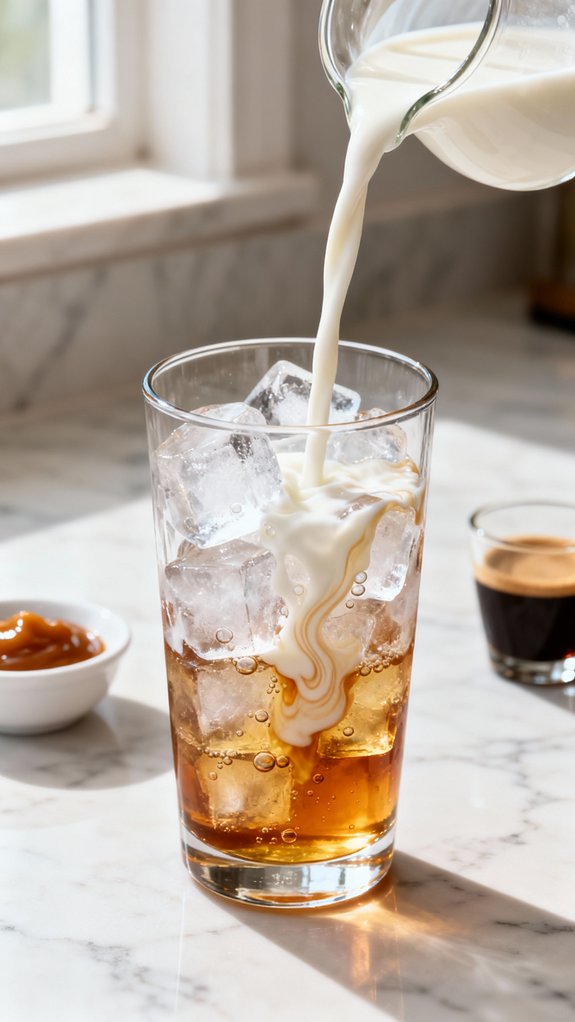 pour cold milk slowly