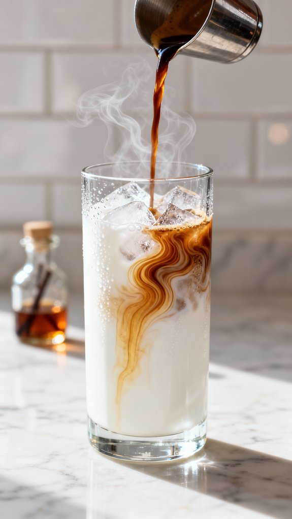 pour espresso over milk