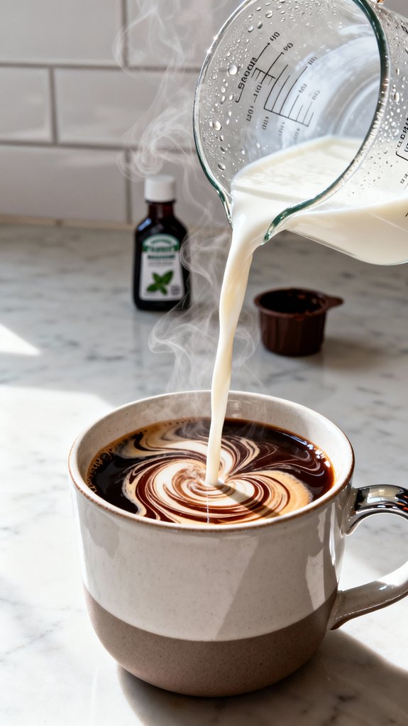 pour milk create ribbons