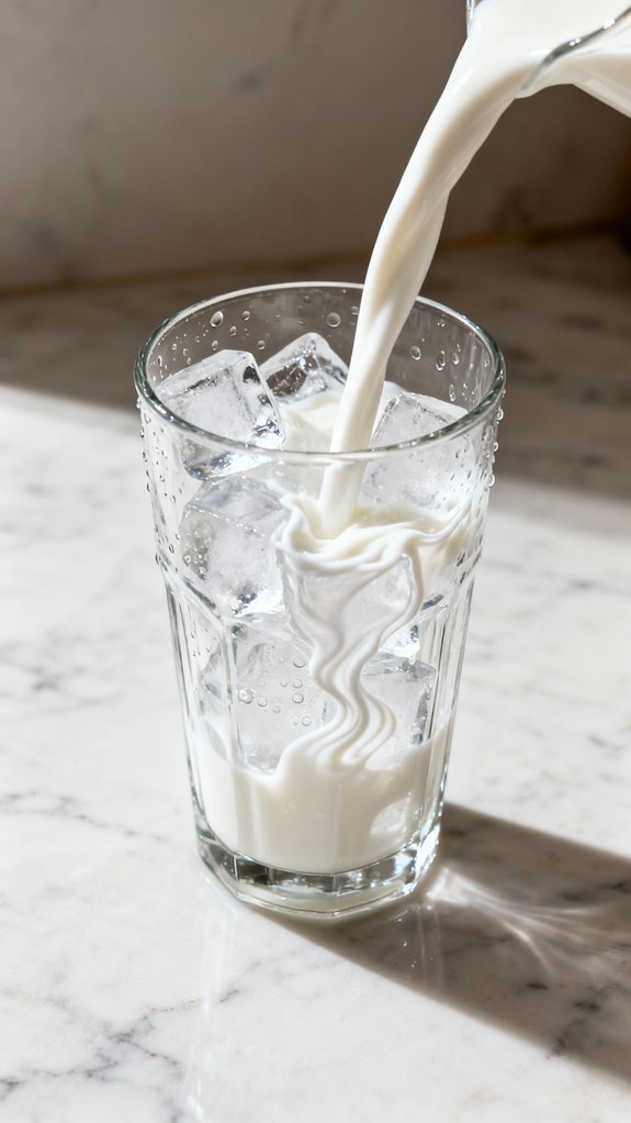 pour milk over ice