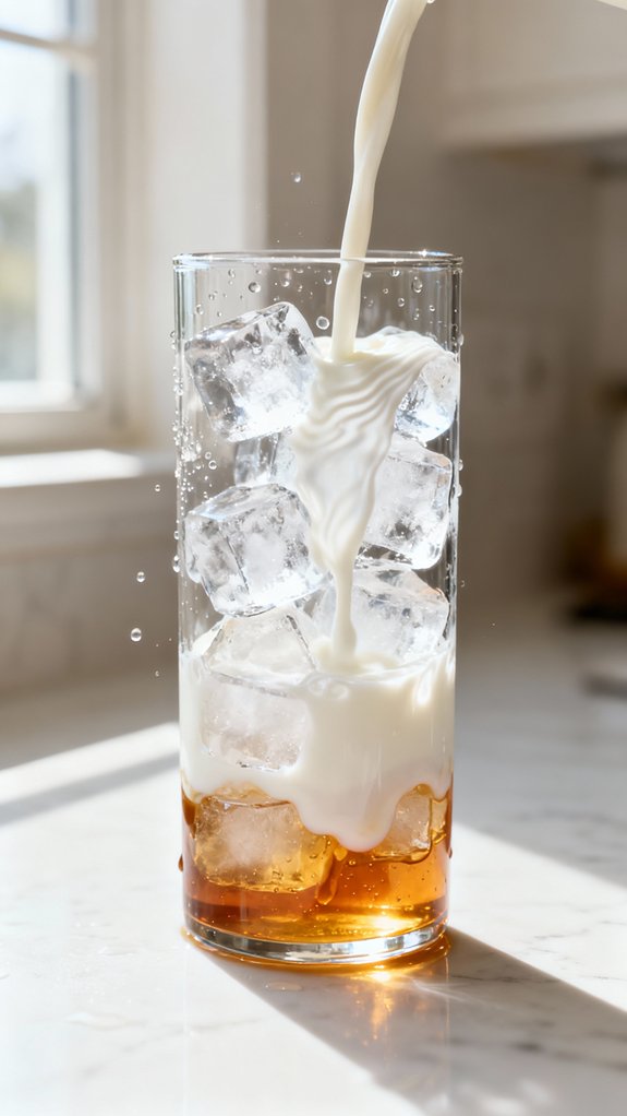 pour milk over ice