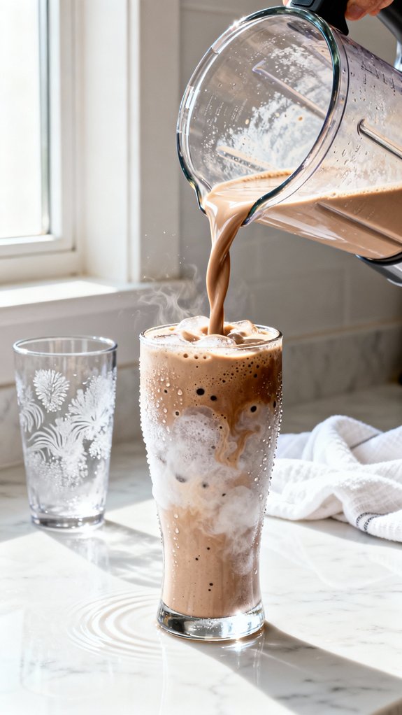 pour milkshake into chilled glasses