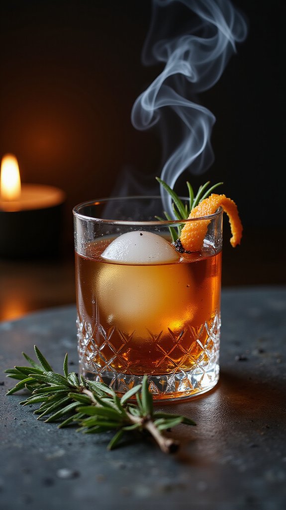 smoky herbal whiskey cocktail