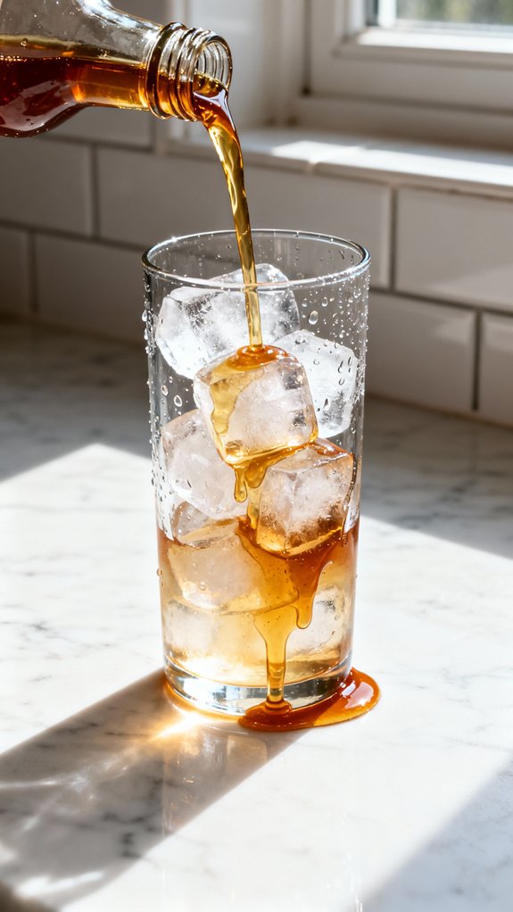 syrup cascades over ice