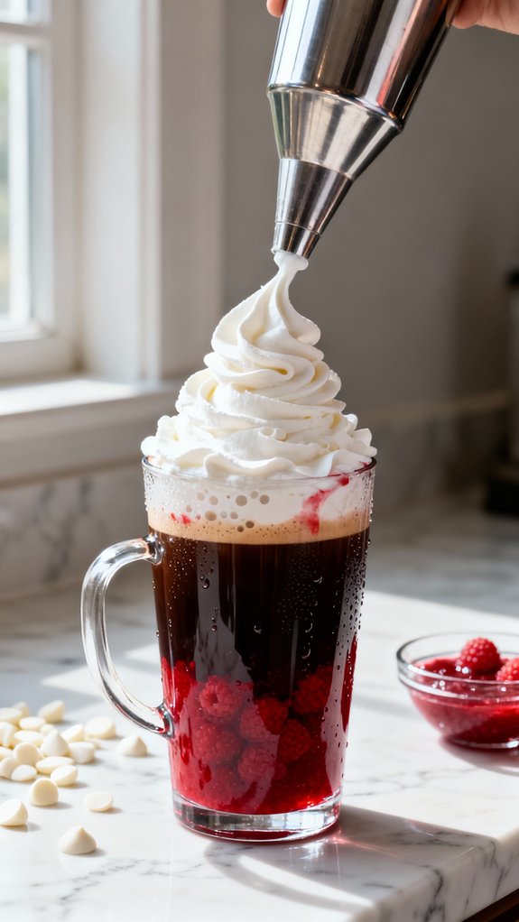 whipped cream with raspberry drizzle