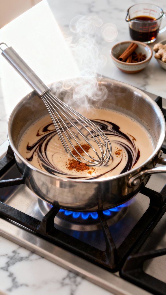 whisk milk with spices